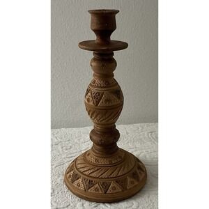 Ten 10 Inch Tall Wooden Candlestick Holder Carved Design Wood Home Boho‎ Hippy